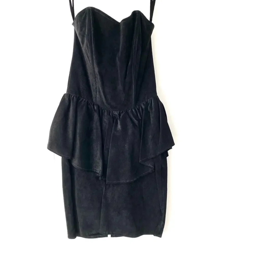 Simply Red Vintage Black Suede Strapless Peplum Dress NWTs size small 3/4